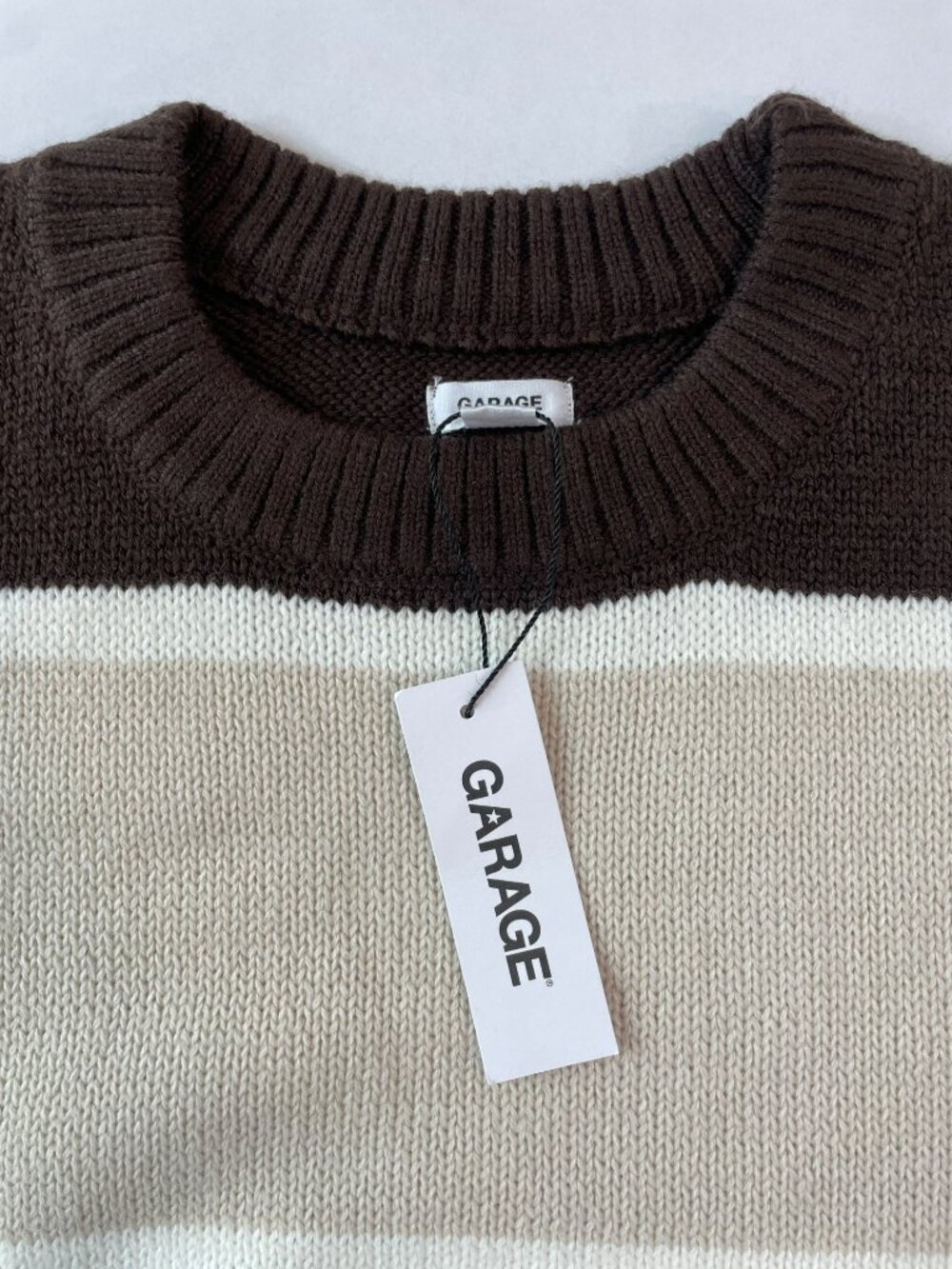 Garage Roxy Supersoft Striped Crew Neck Sweater Armadillo Brown Wmns Sz S $55NWT - Picture 4 of 6